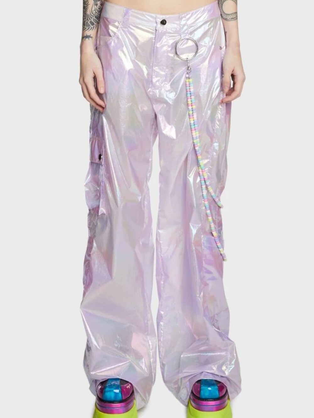 Club Exx Iridescent Cargo Parachute Pants & "Candy Necklace" Chain